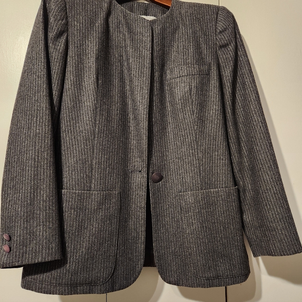 Gray Pinstripe Women's 2 Piece Suit With Skirt